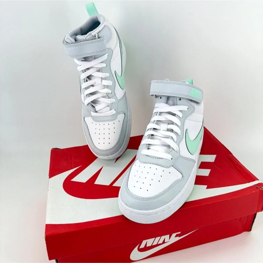 Nike Court Borough Mid 2 Basketball Sneakers White Mint Big Kid Girls Size 6.5Y